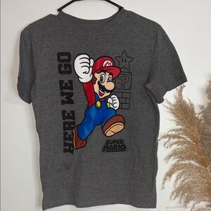 Nintendo Grey Super Mario Graphic Tee with Red & Blue Accents